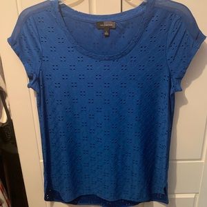 Royal blue eyelet tshirt with sheer shoulders